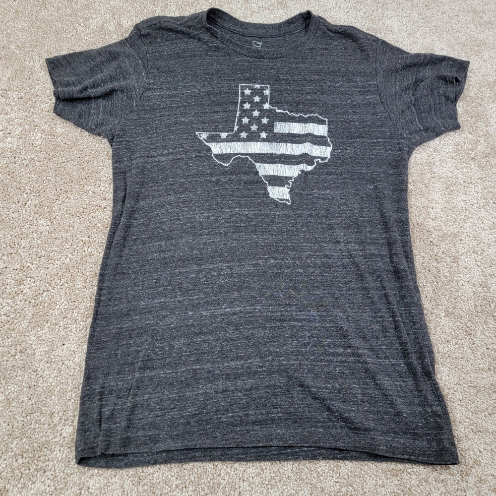 State of Mine Texas T-Shirt Women's Size Small Gray Heather Graphic Tee USA Flag